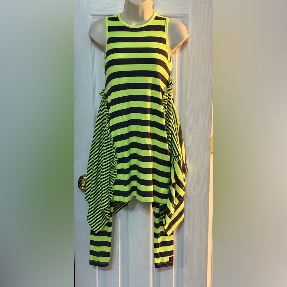 KidCuteTure Yellow Grey Striped Dress & Leggings Sz 10